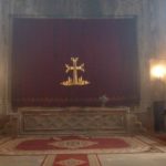 Cross-covered curtain hiding the altar of Cathedral of St. John the Baptist